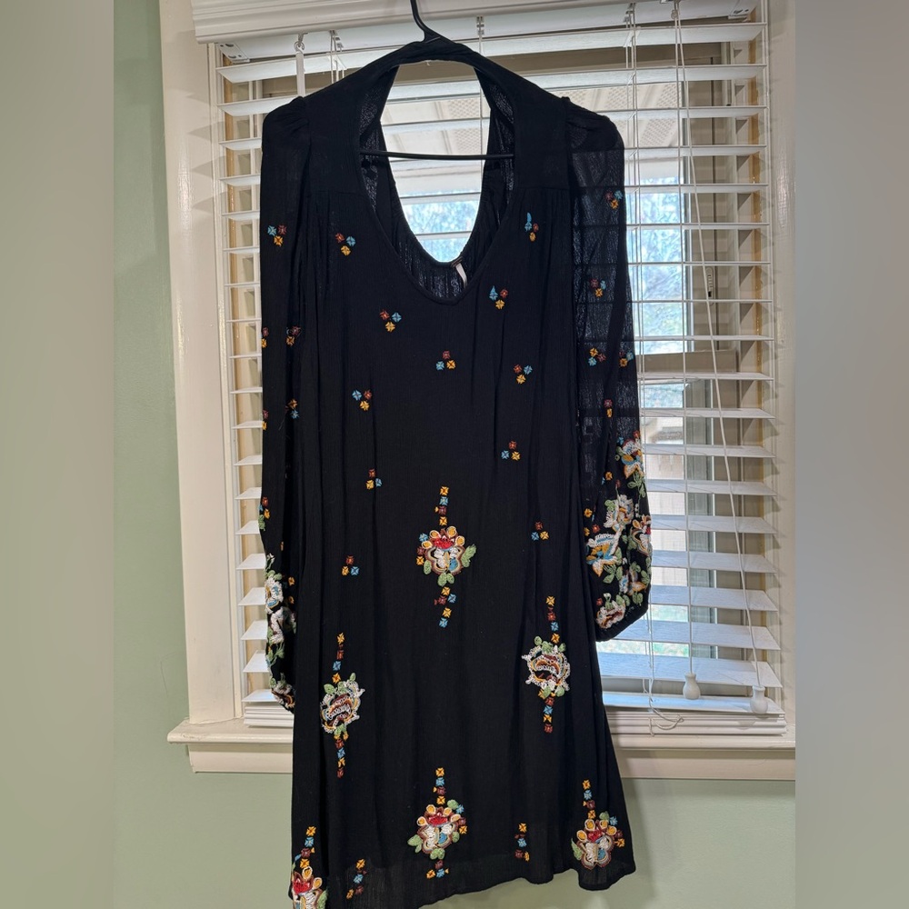 Free People Black Dress with Colorful Embroidery